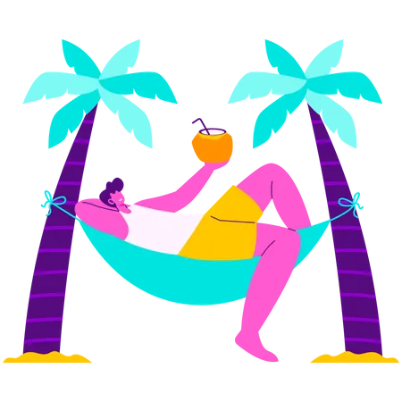 Homem relaxa na rede  Ilustração
