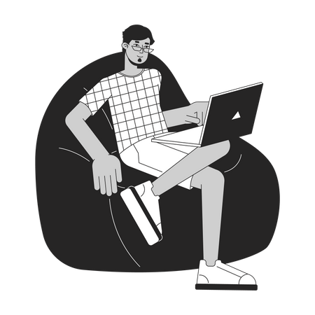Homem relaxado sentado no pufe  Ilustração