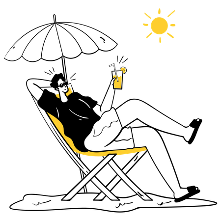 Homem relaxando em uma espreguiçadeira  Ilustração