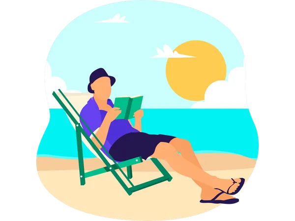 Homem relaxando na praia  Ilustração