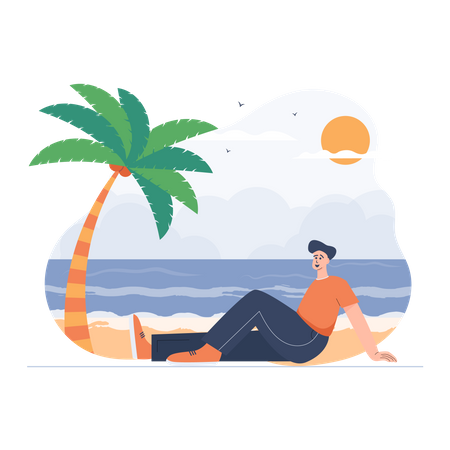 Homem relaxando na praia  Ilustração