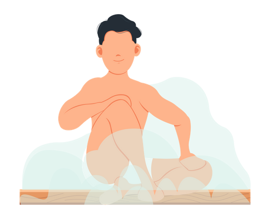 Homem relaxando na sauna  Ilustração