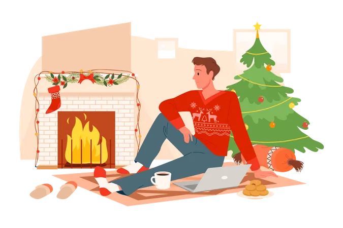 Homem relaxando na véspera de natal  Ilustração