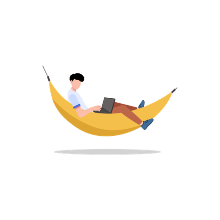 Homem relaxando no balanço pendurado  Ilustração