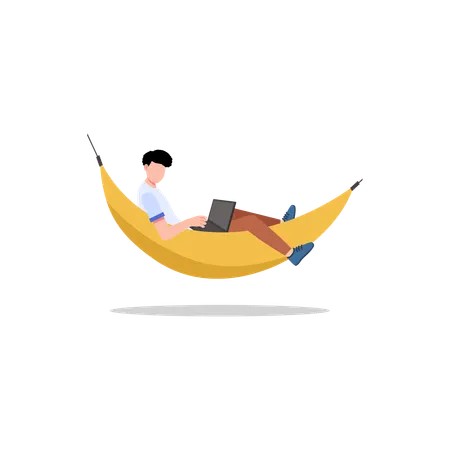 Homem relaxando no balanço pendurado  Ilustração