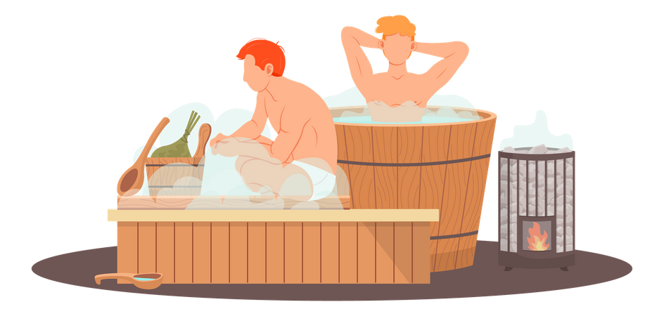 Homem relaxando no centro de spa  Ilustração