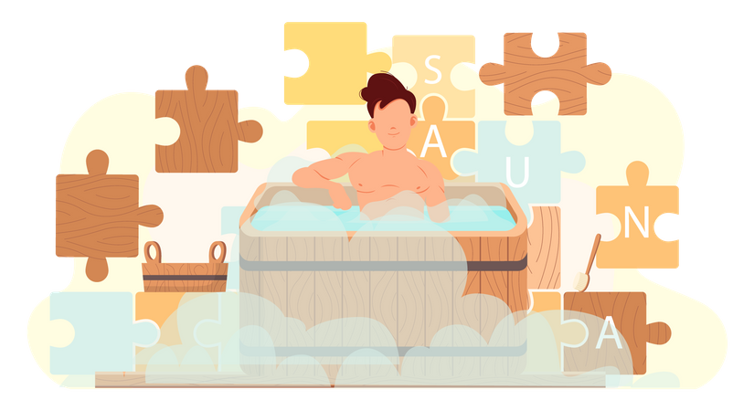 Homem relaxando no spa  Ilustração