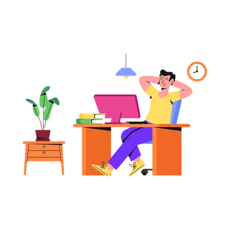 Homem relaxando no trabalho  Ilustração