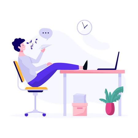 Homem relaxando no trabalho  Ilustração