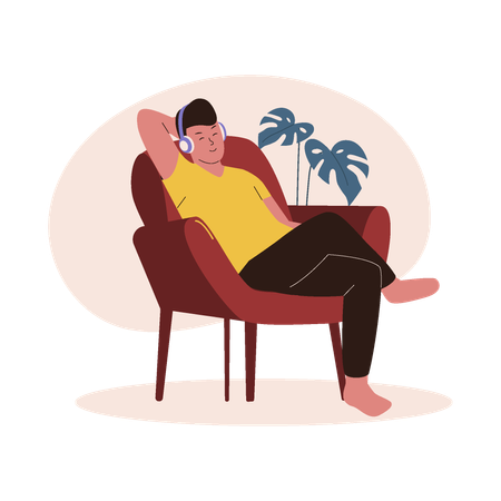 Homem relaxe com fone de ouvido.  Ilustração