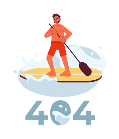 Homem pratica paddle boarding no lago erro 404  Ilustração