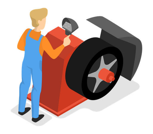 Homem reparando pneu de carro  Ilustração