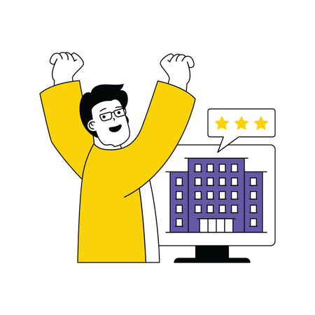 Homem reservando hotel 3 estrelas  Ilustração