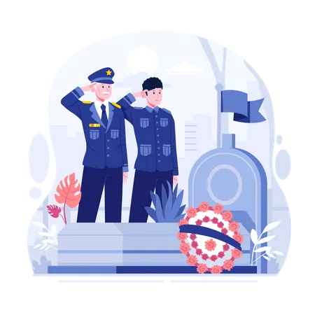 Homem presta homenagem no Memorial Day  Ilustração