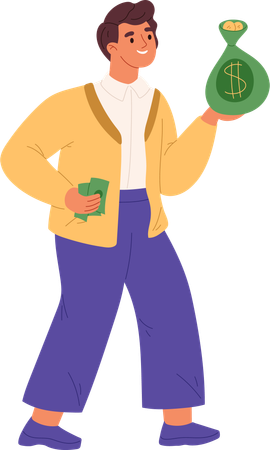 Homem rico carrega saco de dinheiro  Ilustração