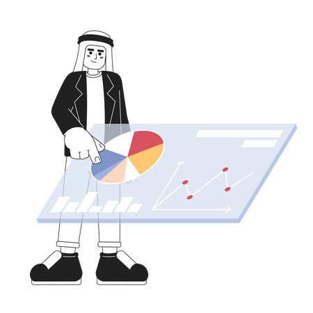Homem saudita mostrando painel de análise de marketing  Ilustração