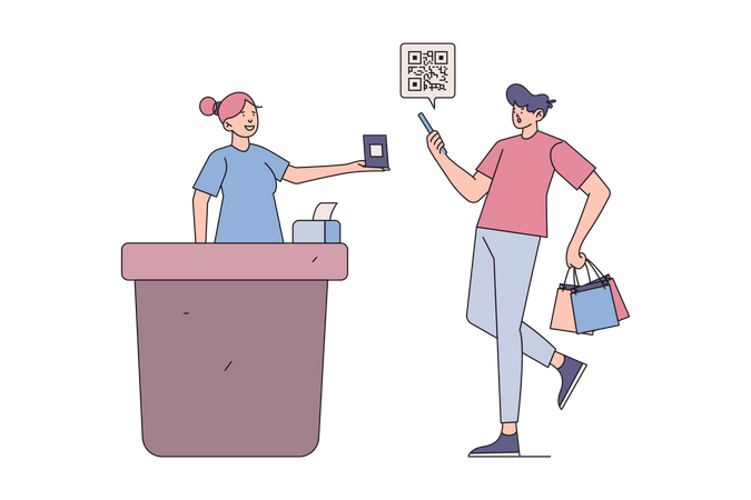 Homem digitalizando código qr  Ilustração