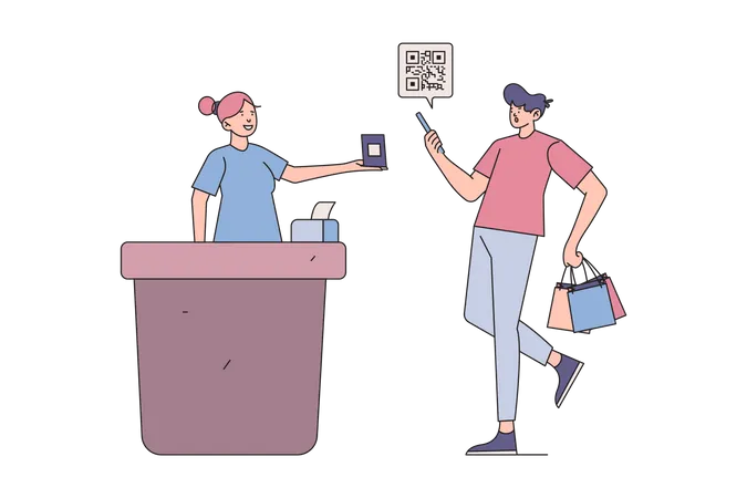 Homem digitalizando código qr  Ilustração