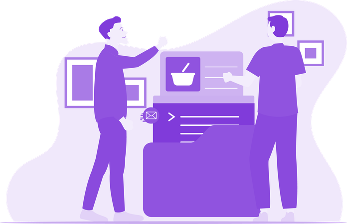 Homem se comunicando com companheiro de equipe  Ilustração