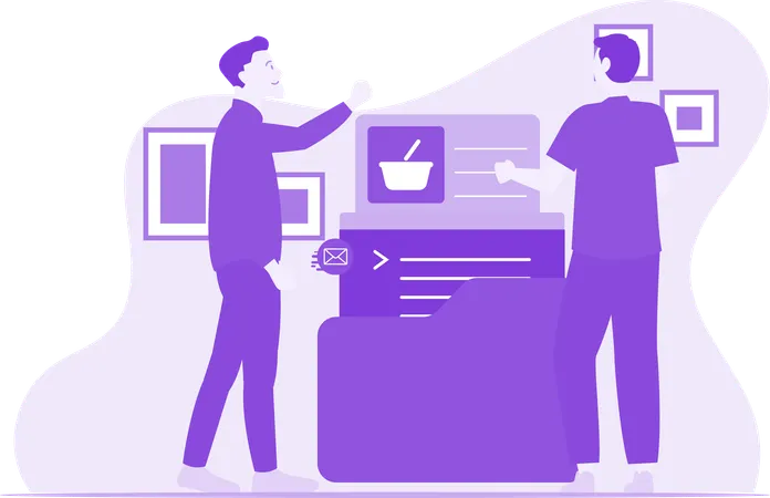 Homem se comunicando com companheiro de equipe  Ilustração