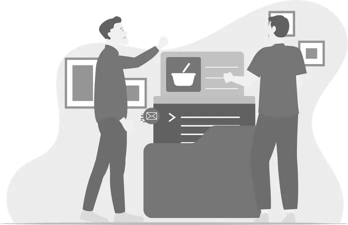 Homem se comunicando com companheiro de equipe  Ilustração