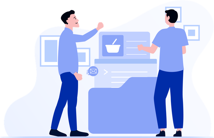 Homem se comunicando com companheiro de equipe  Ilustração