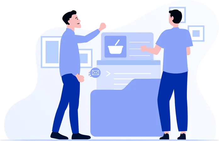 Homem se comunicando com companheiro de equipe  Ilustração