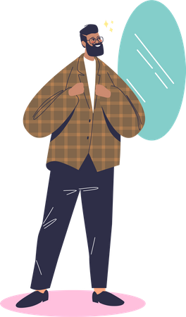 Homem se olhando no espelho depois de cortar o cabelo  Illustration
