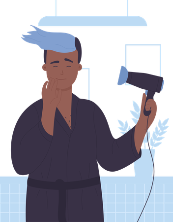 Homem secando cabelo  Ilustração