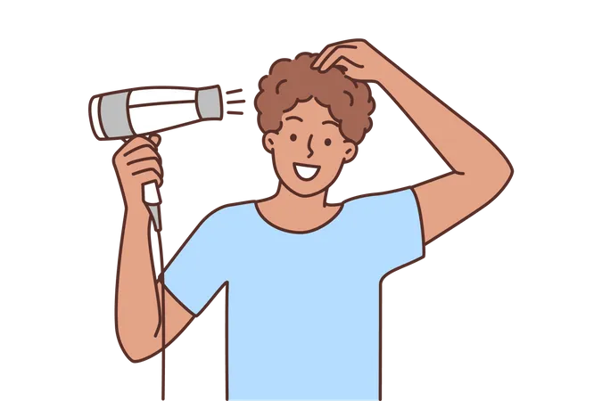 Homem secando cabelo  Ilustração