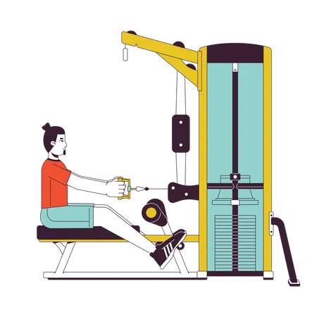 Homem segurando a alça com os braços estendidos na máquina de ginástica  Ilustração