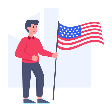 Homem segurando a bandeira dos EUA  Ilustração