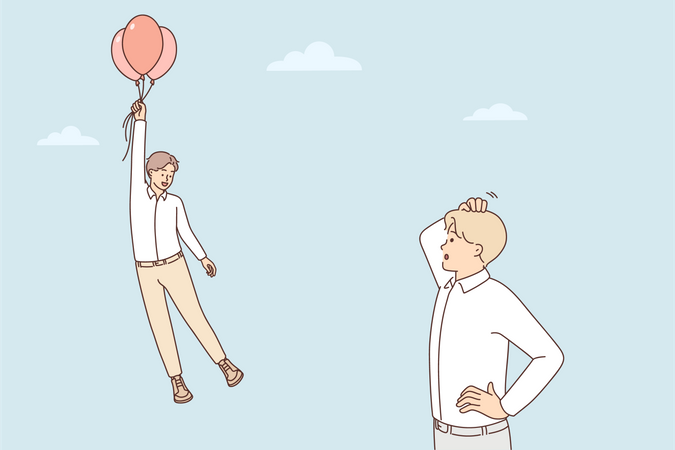 Homem segurando balão  Ilustração