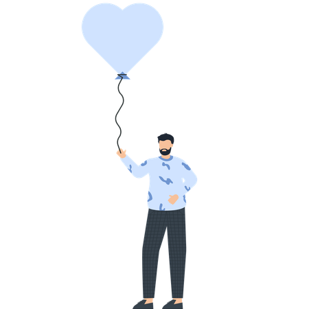 Homem segurando balão de coração amor dia dos namorados  Ilustração