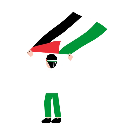 Homem Segurando Bandeira Da Palestina  Ilustração