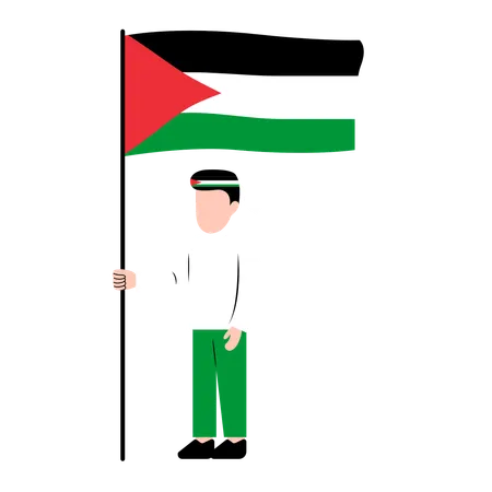 Homem Segurando Bandeira Da Palestina  Ilustração