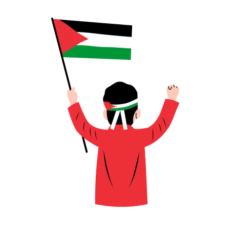 Homem Segurando Bandeira Da Palestina  Ilustração