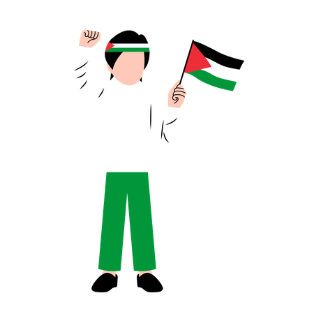 Homem Segurando Bandeira Da Palestina  Ilustração