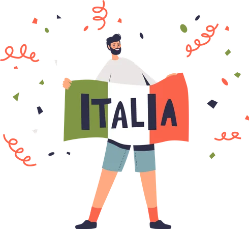 Homem segurando a bandeira italiana  Ilustração