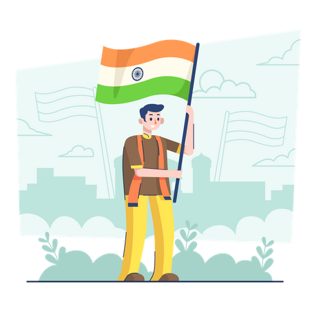 Homem segurando bandeira no dia da república indiana  Ilustração