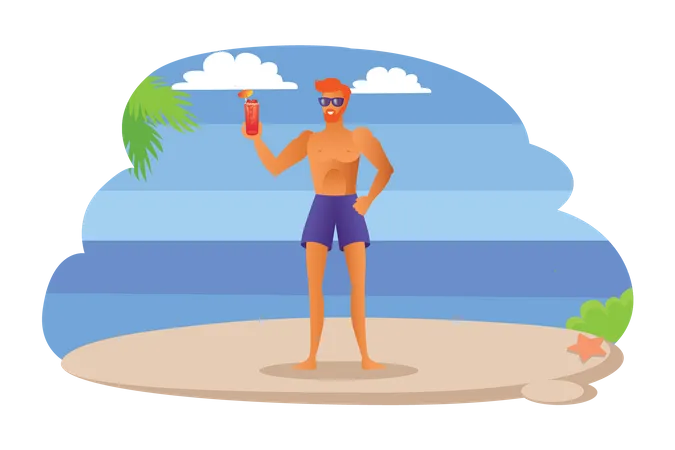 Homem segurando bebida de verão  Ilustração