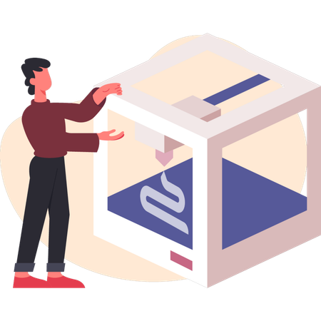 Homem segurando caixa 3D  Ilustração