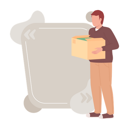 Homem segurando uma caixa de papelão com roupas  Ilustração