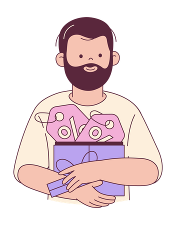 Homem segurando caixa de presente com descontos  Ilustração
