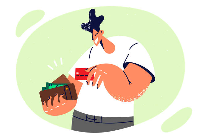Homem segurando carteira  Ilustração