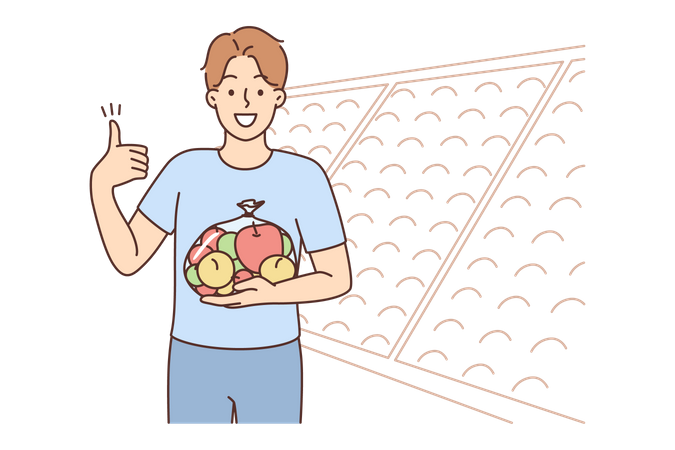 Homem segurando frutas  Ilustração