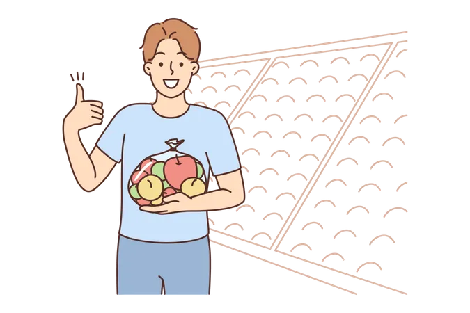 Homem segurando frutas  Ilustração