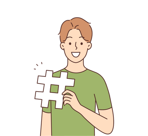 Homem segurando hashtag  Ilustração