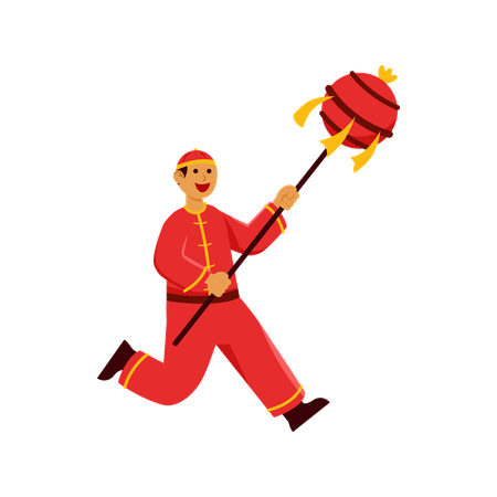 Homem segurando uma lanterna chinesa  Ilustração