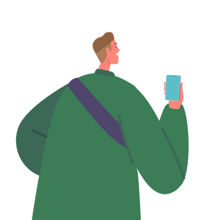 Homem segurando celular para entrevista à imprensa  Ilustração
